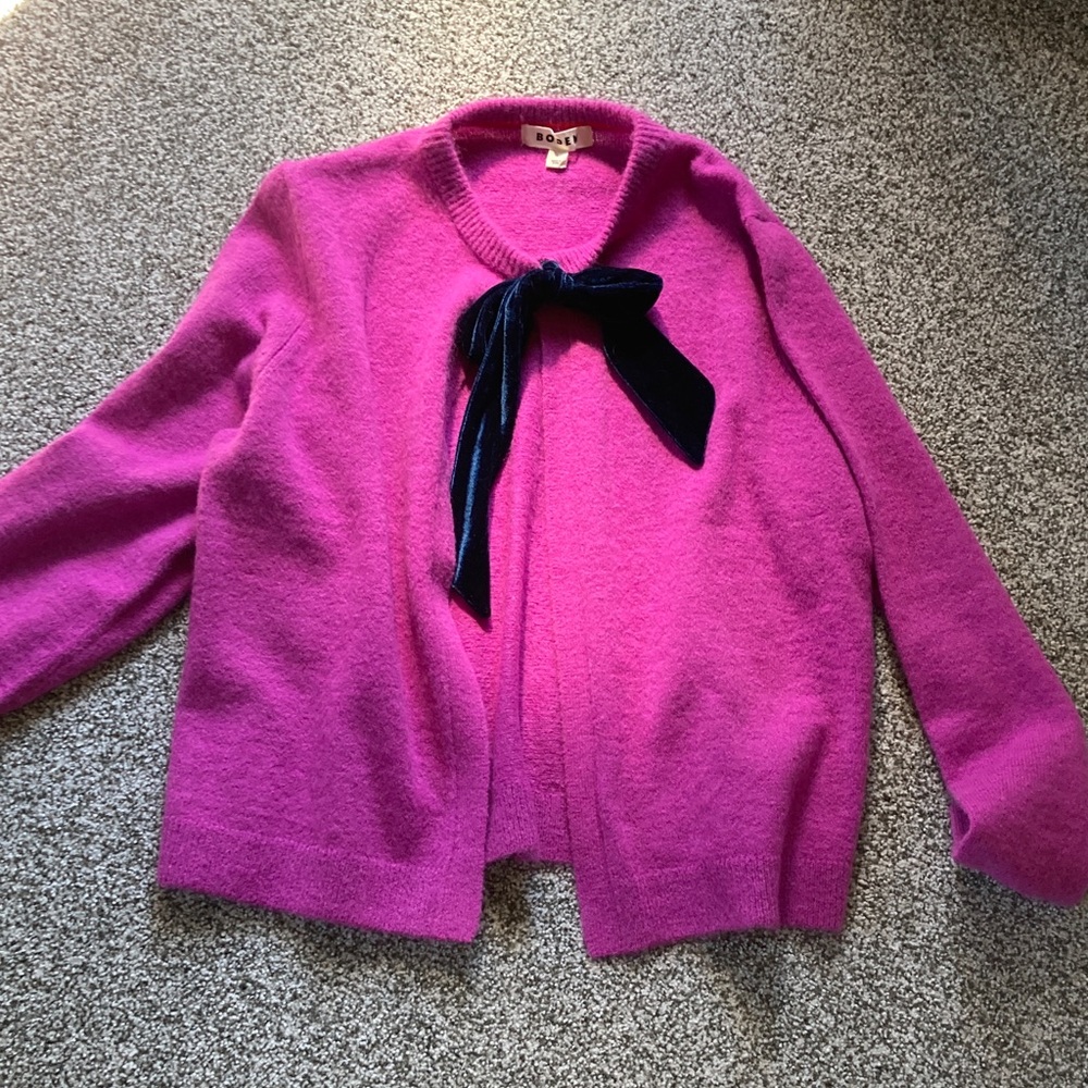 Boden Fuchsia Cardigan with Navy Bow